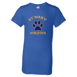 GIRLS Fine Jersey Longer Length T-Shirt, StMaryPaw_YellowBluePaw