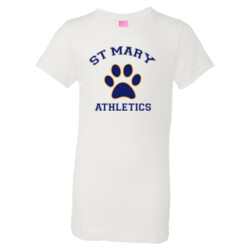 GIRLS Fine Jersey Longer Length T-Shirt, StMaryPaw_BlueYellowPaw